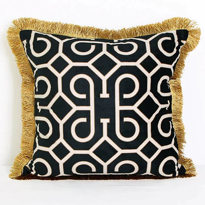 غطاء وسادة قطني مُطرز بأهداب هندسية من DecorBites™، غطاء وسادة أريكة فاخر 30×50 سم