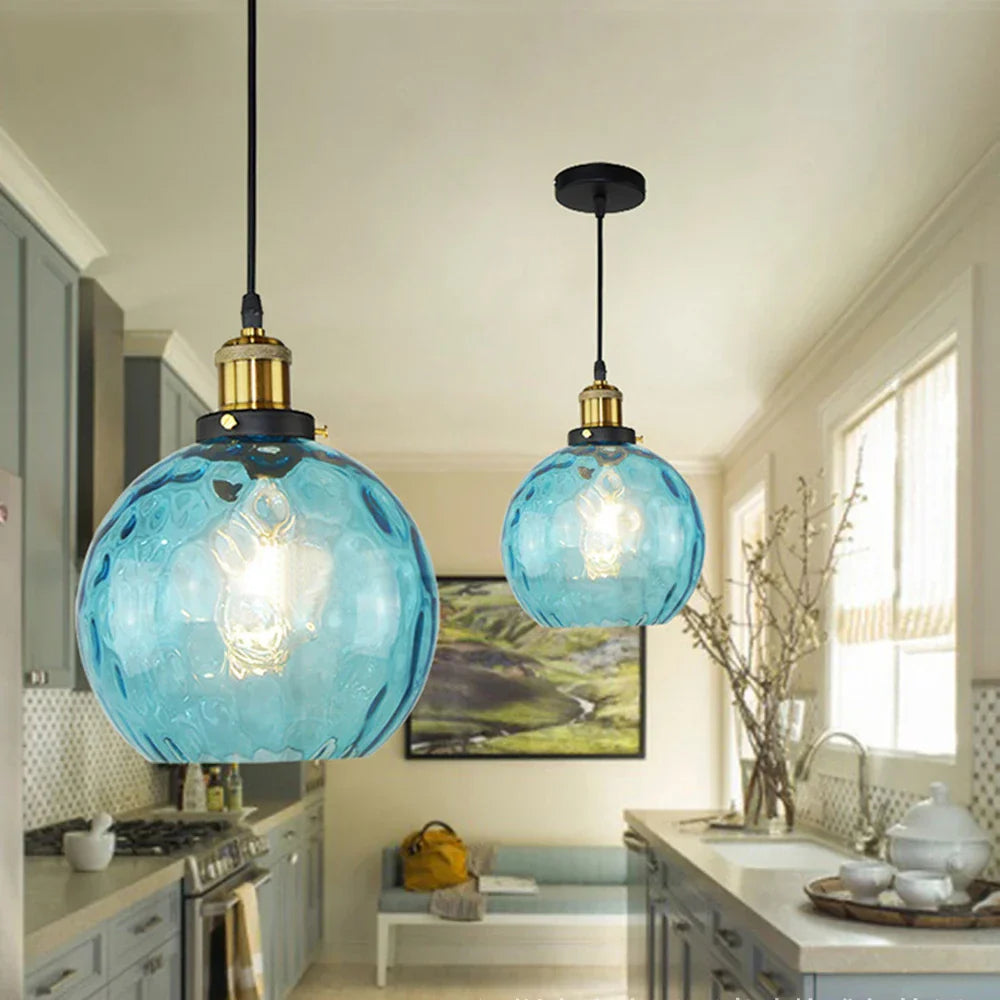 DecorBites™ Loft Blue Glass Pendant Light LED E27 Nordic Hanging Lamp - 3 Sizes