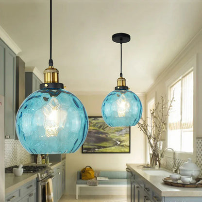 DecorBites™ Loft Blue Glass Pendant Light LED E27 Nordic Hanging Lamp - 3 Sizes