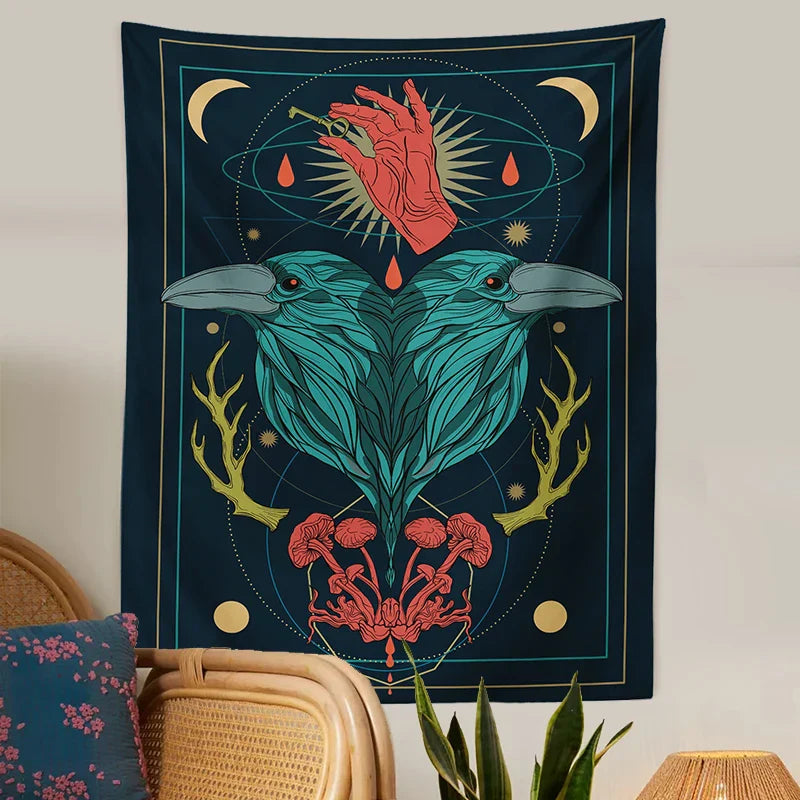 Decobites Tarot Ravens Key Tapestry: Hippie Witchcraft Wall Hanging for Home Decor