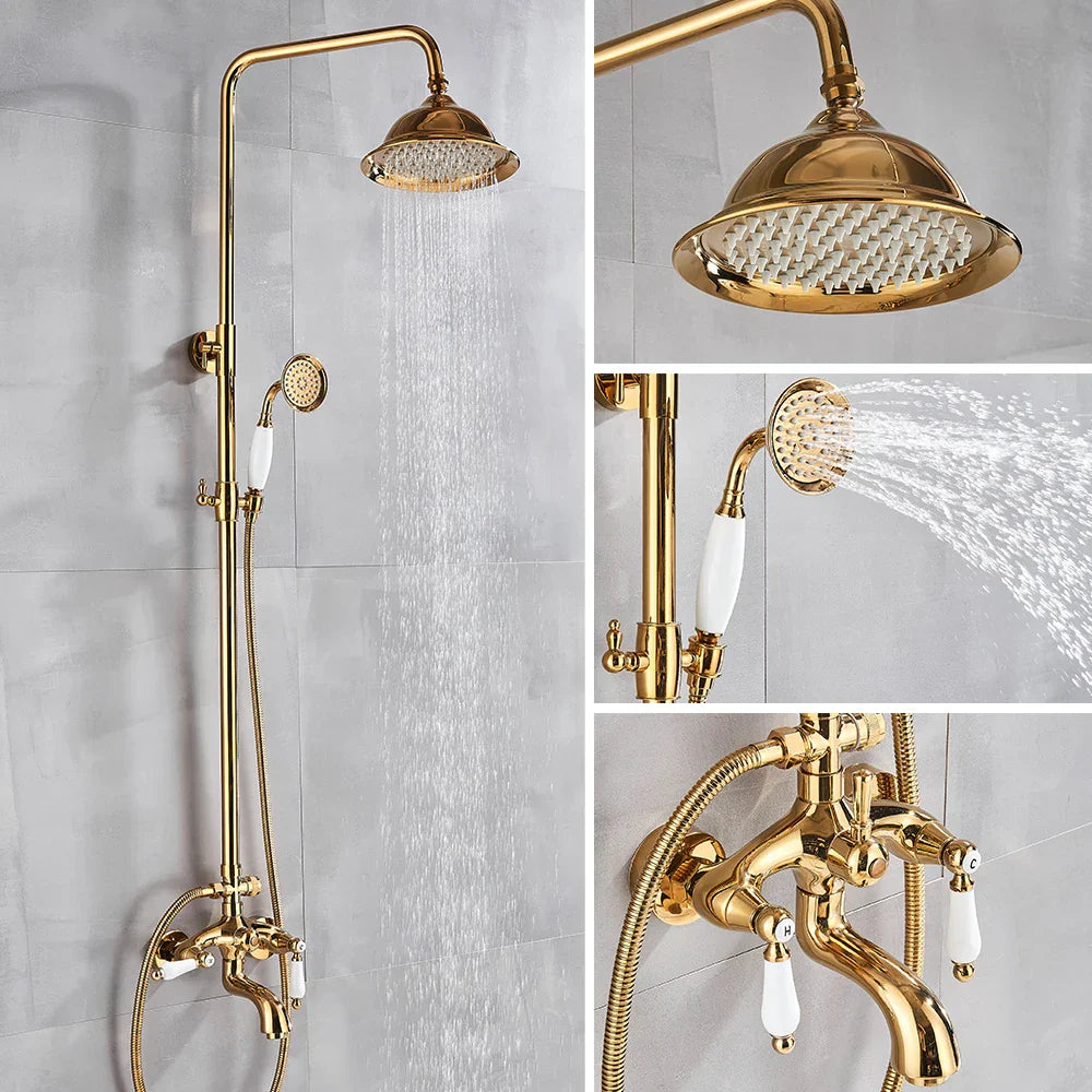 Juego de Grifo de Ducha en Latón Dorado Decorbites™ con Salida para Bañera y Dos Manijas