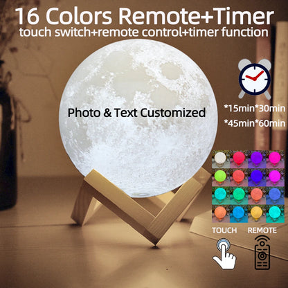 Personalized 3D Printing Moon Lamp Customized Photo Text Night Light USB Rechargeable Birthday Mother Day Lunar Christmas Gift