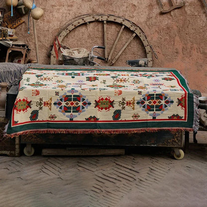 DecorBites™ Bohemian Cotton Thread Knitted Blanket - Ethnic Throw with Tassel, Sofa Cover, Bed/ Wall Tapestry - Home Decor