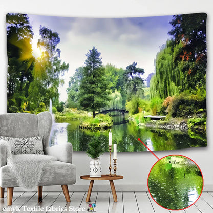 Forest Waterfall Tapestry Wall Hanging: Decobites Rainbow Landscape Table Mat Home Decor