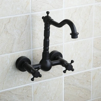 DecorBites™ Black Swivel Wall Mounted Bathroom Faucet with Ceramic Base - 2 Handles