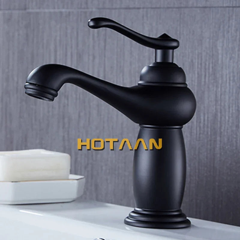 DecorBites™ Black Brass Bathroom Basin Faucet with Ceramic Mixer Tap