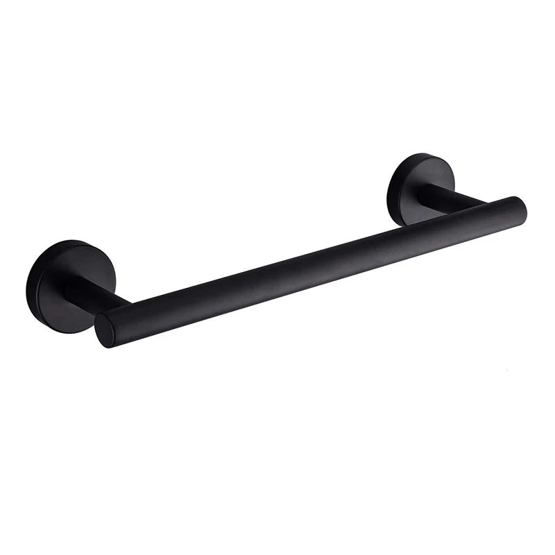 مجموعة حمام DecorBites™ المصنوعة من الفولاذ المقاوم للصدأ باللون الأسود: خطاف رداء، سكة مناشف، رف، حامل مناديل