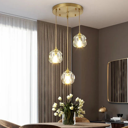 DecorBites™ Diamond Crystal Copper LED Pendant Chandelier for Stylish Indoor Lighting.
