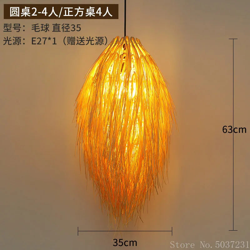 مصباح معلق من الخيزران من DecorBites™، تركيب إضاءة إبداعي معلق من الخيزران لغرفة النوم ومقهى الشاي