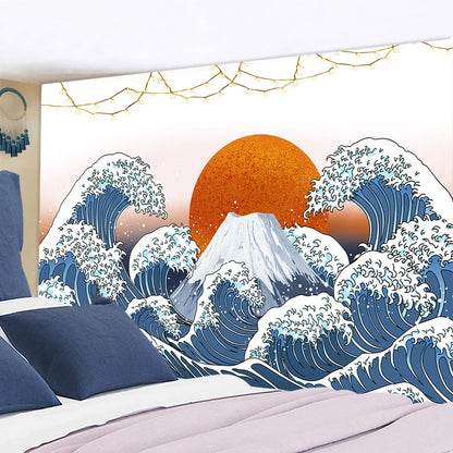 Decobites Kanagawa Waves Hanging Tapestry: Boho Sun Wall Tapestries, Bedspread, Yoga Mat