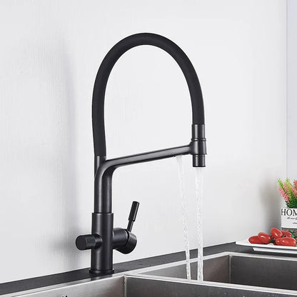 Decorbites™ Messing Küchen-Wasserfilterarmatur mit doppelter Auslauf, 360° drehbar, Trinkwasserfilter-Mischer
