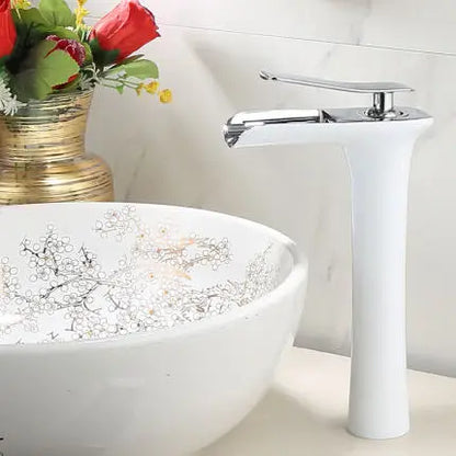 DecorBites™ Gold Waterfall Bathroom Basin Faucet Mixer Tap Hot Cold White Sink