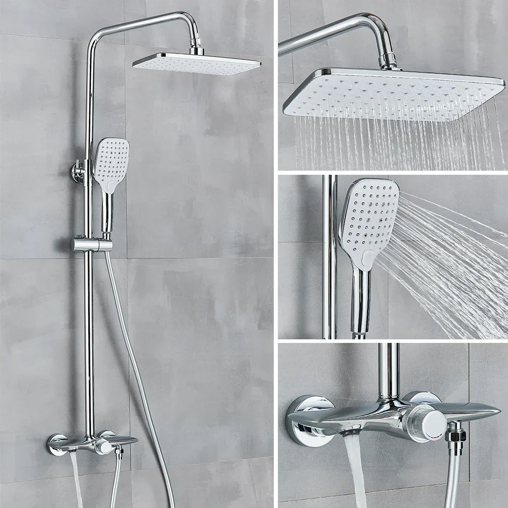 DecorBites™ Black Gray Wall Mounted Shower System Set with Bathtub Faucet