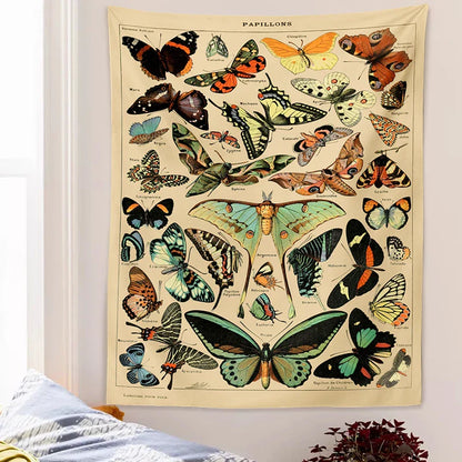 Butterfly Chart Tapestry by Decobites - Vintage & Colorful Wall Hanging