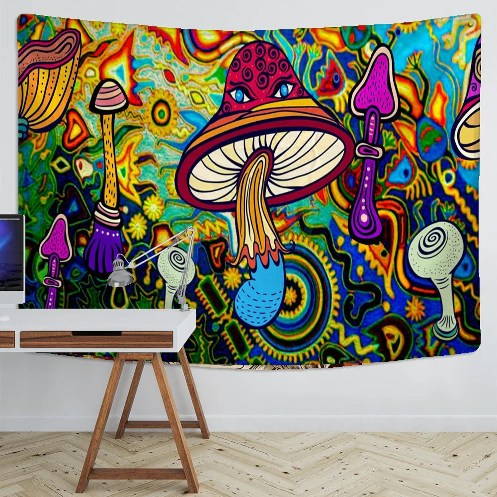 Decobites Mushroom Mandala Wall Hanging Tapestry - Bohemian Psychedelic Hippie Room Decor