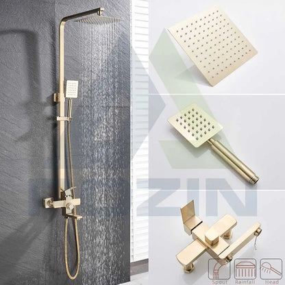 DecorBites™ Brushed Nickel Rain Shower System with Square Hand Shower Mixer