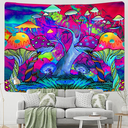 Magic Mushroom Mandala Tapestry Wall Hanging by Decobites - Boho Psychedelic Home Decor