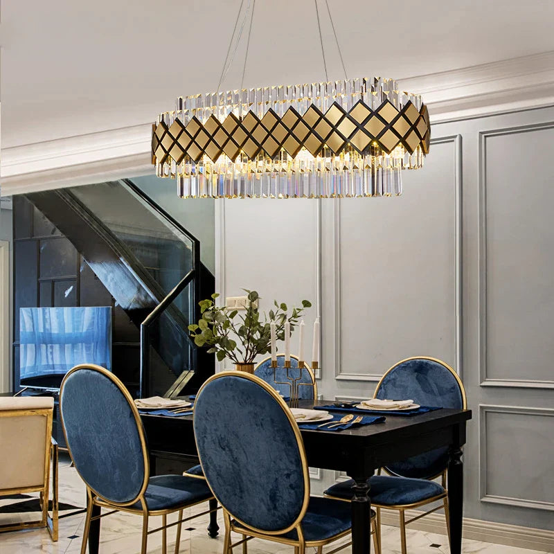 DecorBites™ Gold LED Crystal Clear Art Deco Chandelier for Foyer