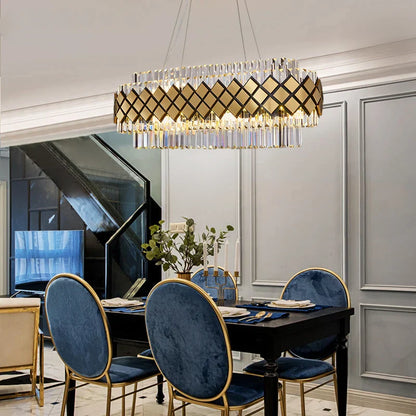 DecorBites™ Gold LED Crystal Clear Art Deco Chandelier for Foyer