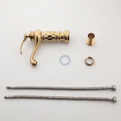 DecorBites™ Golden Plated Bathroom Basin Faucet High Short Style Single Handle Sink Mixer Tap