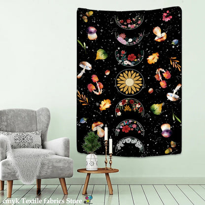 Moon Phase Flower Tarot Tapestry Wall Hanging by Decobites - Psychedelic Hippie Home Decor