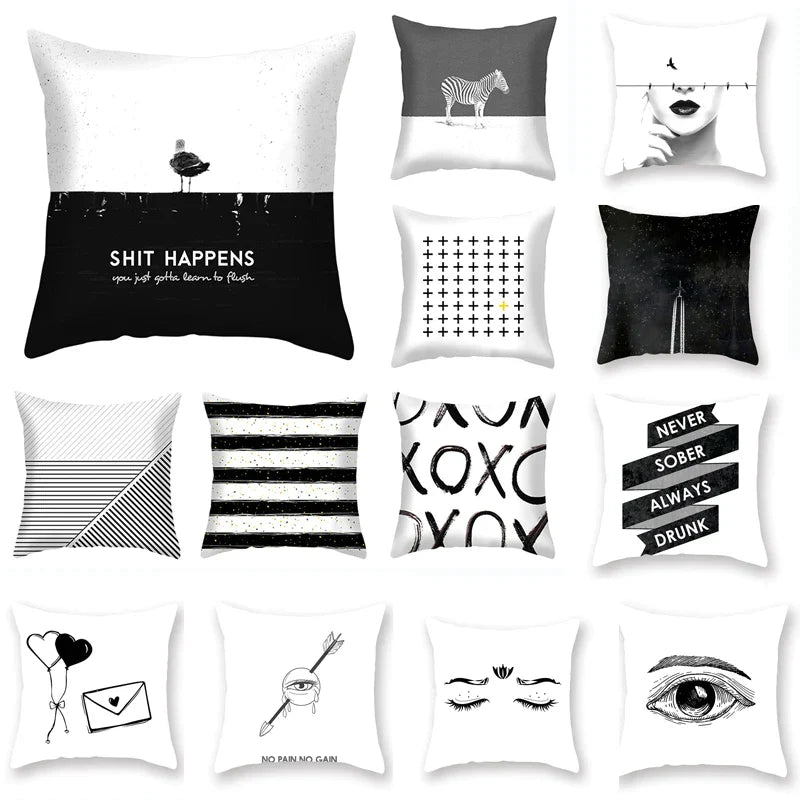 Funda de cojín geométrica negra DecorBites™ | Fundas decorativas para sofá | Cojín decorativo para sala de estar