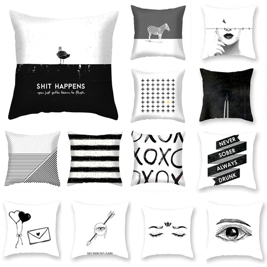 DecorBites™ Black Geometric Cushion Cover | Decorative Sofa Pillow Cases | Living room Throw Home Decor