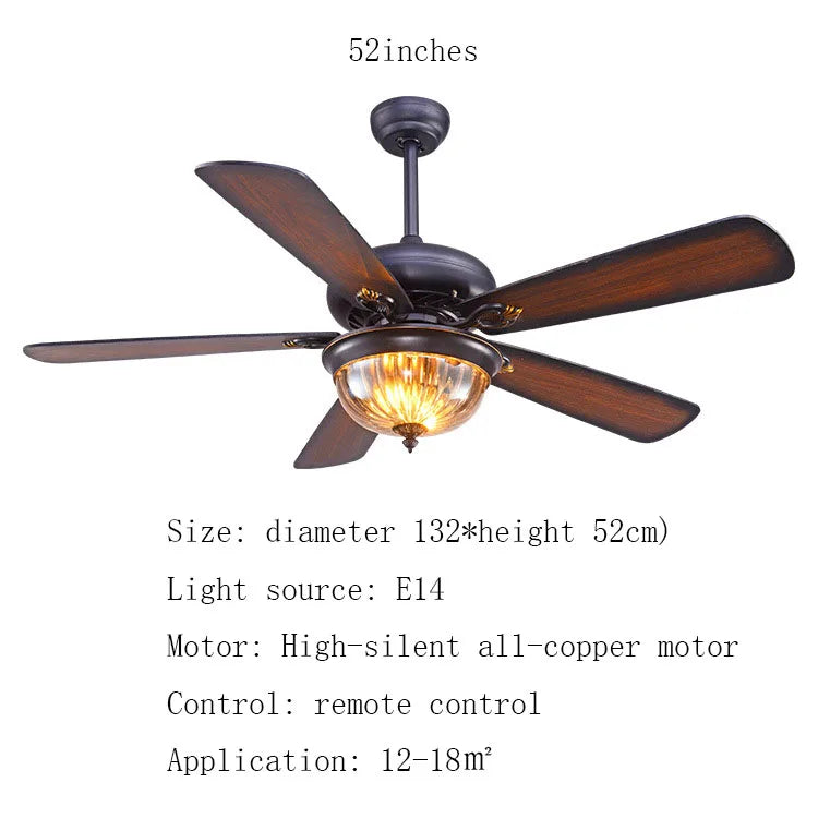 مروحة سقف تيفاني من ديكوربايتس™ مقاس 52 بوصة مع جهاز تحكم عن بعد وتصميم أوراق خشبية