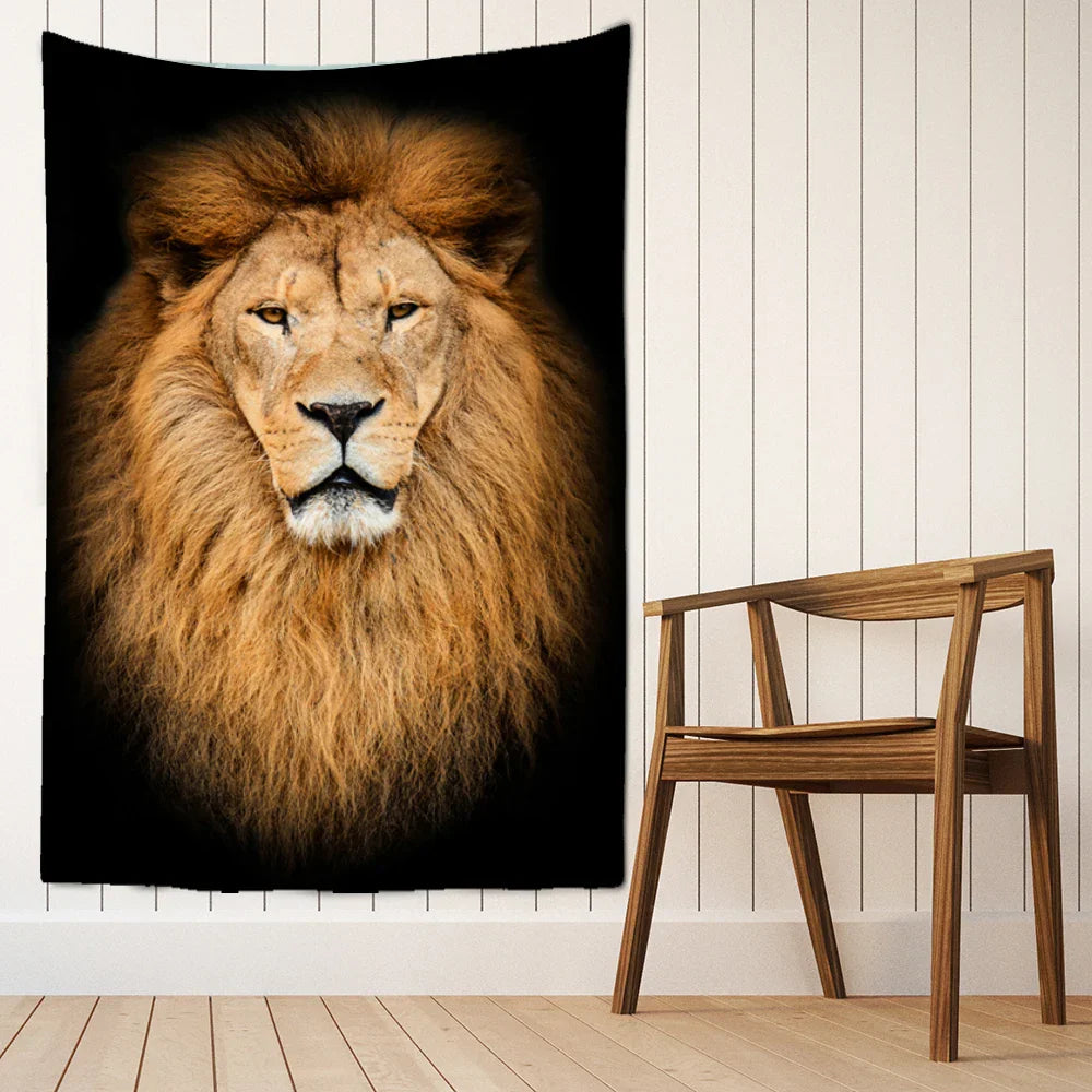 Decobites Majestic Lion Pattern Tapestry Art Wall Hanging Yoga Rug Bedroom Decor