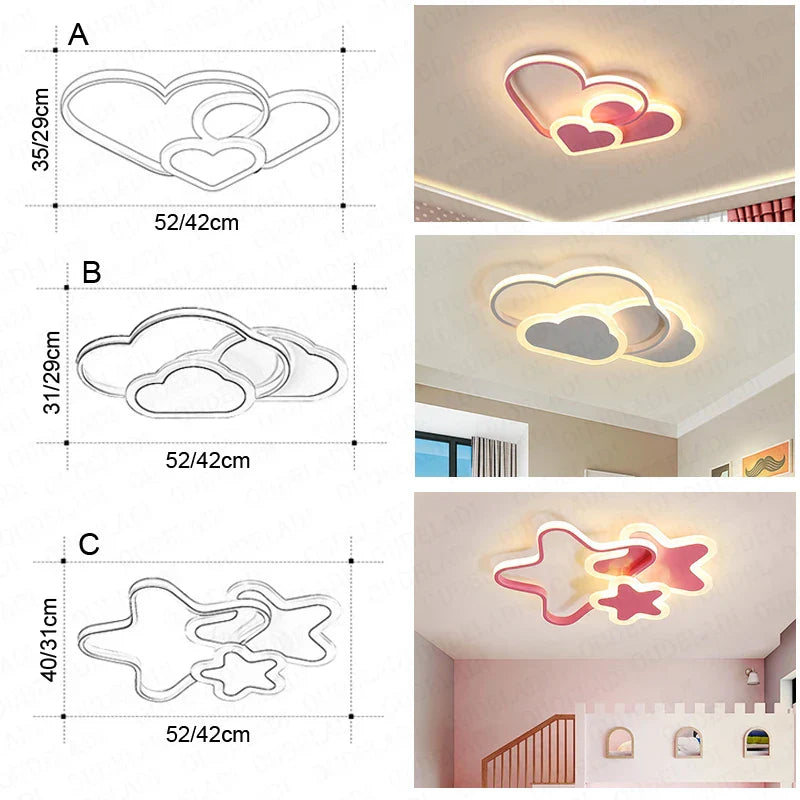 Luz de techo LED para habitación de niños Decorbites™: Moderna, creativa, lámparas de pentagrama en blanco y rosa