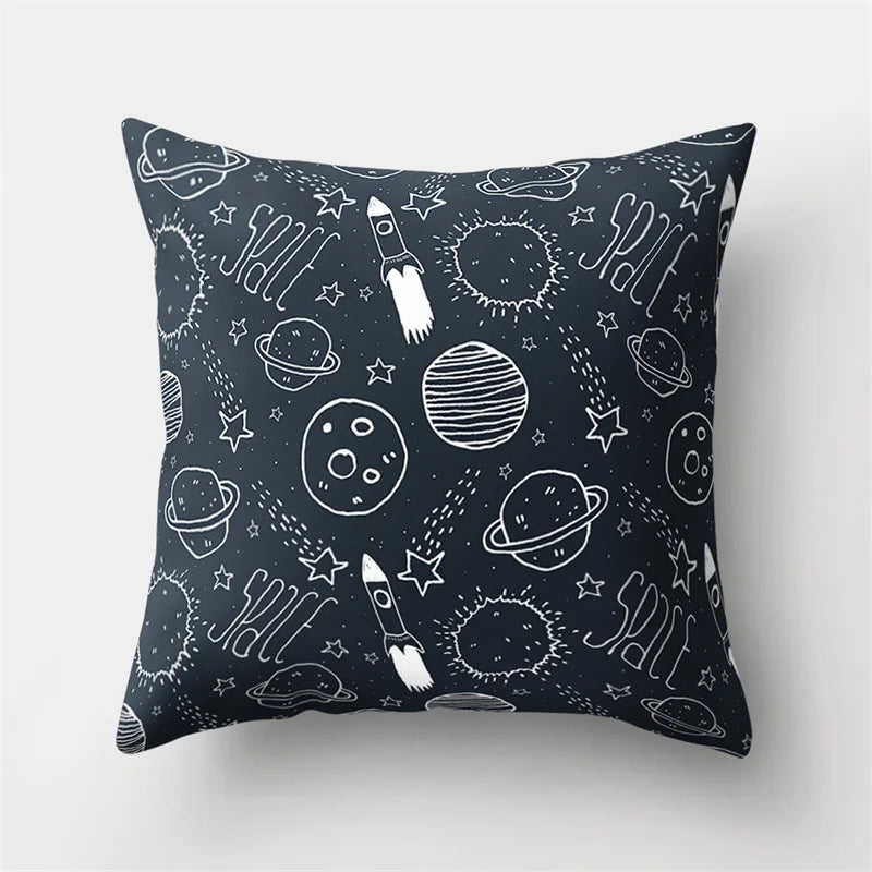 DecorBites™ Cartoon Planet Astronaut Moon Rocket Pillow Case 45x45cm Square Cushion Cover