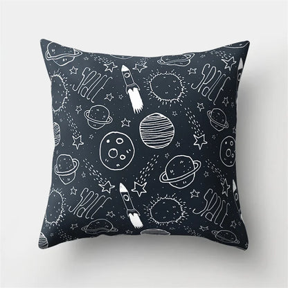 DecorBites™ Cartoon Planet Astronaut Moon Rocket Pillow Case 45x45cm Square Cushion Cover