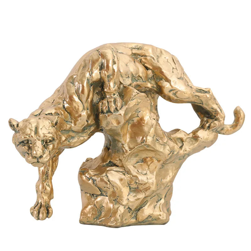 Figura de pantera de resina DecorBites™ Golden Leopard: Decoración de lujo para el hogar y la oficina, ideal como regalo.