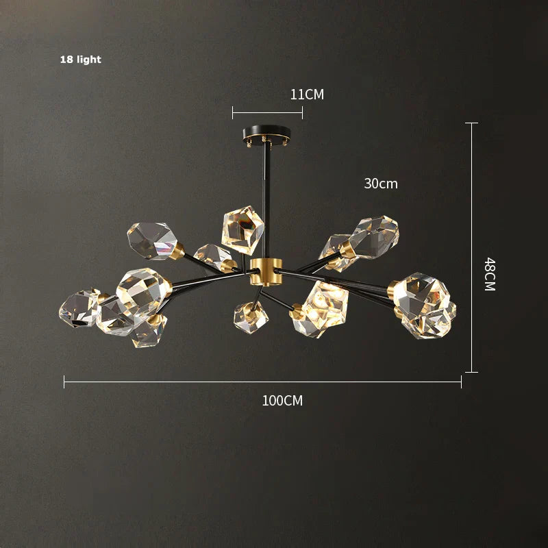 DecorBites™ Black Crystal Copper Chandelier LED Hanging Lamps for Dinning Room