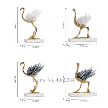 DecorBites™ Golden Crane Copper Crystal Handmade Home Decor Craft