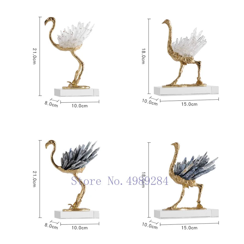 Decorbites™ Grulla Dorada de Cobre y Cristal Artesanía Decorativa para el Hogar Hecha a Mano