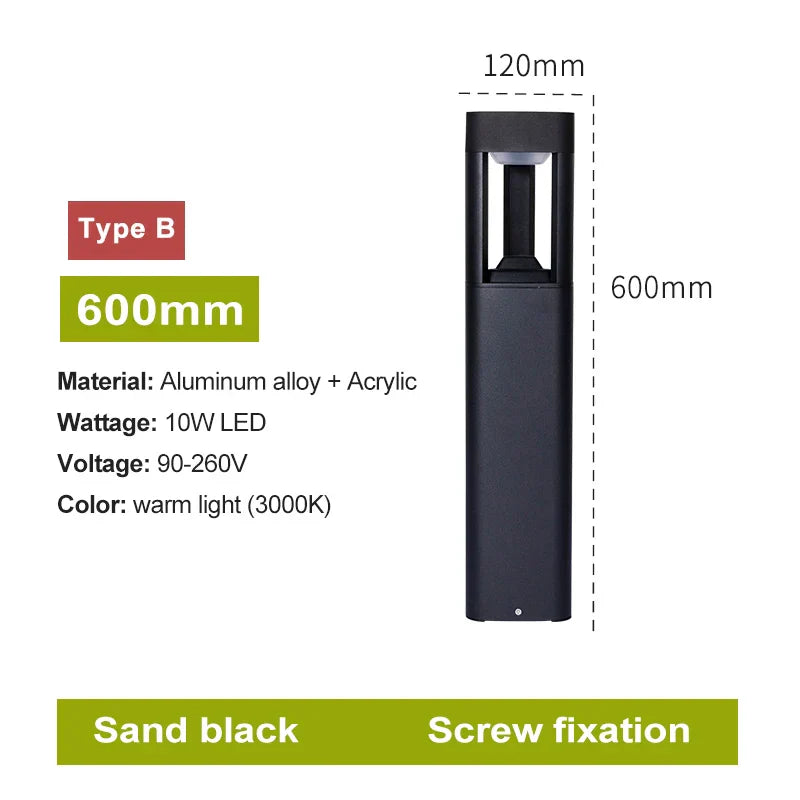 DecorBites™ LED Bollard Lawn Lamp: Stylish Waterproof Outdoor Garden Path Light