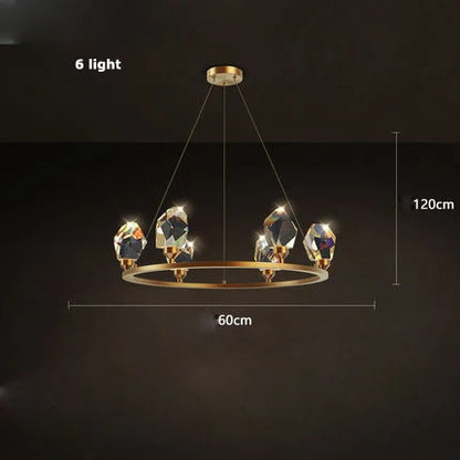 Lámpara de araña redonda de cobre cristal DecorBites™: Elegante lámpara colgante LED para comedor