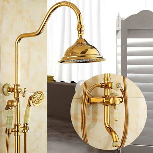 Juego de Ducha y Bañera de Jade de Latón Dorado Decorbites™ Montado en la Pared con Ducha de Lluvia