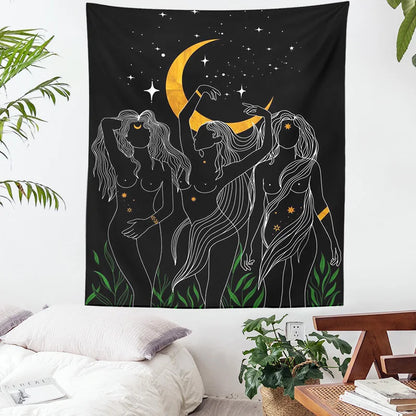 Decobites Moon Woman Tapestry: Psychedelic Art Wall Hanging for Boho Decor