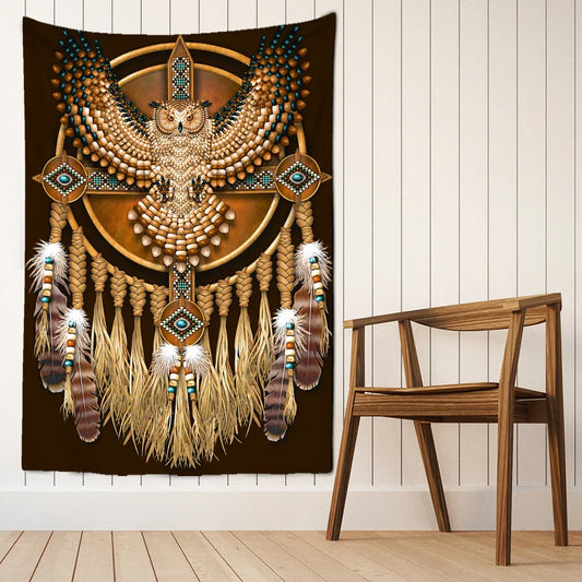 Decobites Owl Windbell Tapestry Wall Hanging Psychedelic Magic Art Home Decor