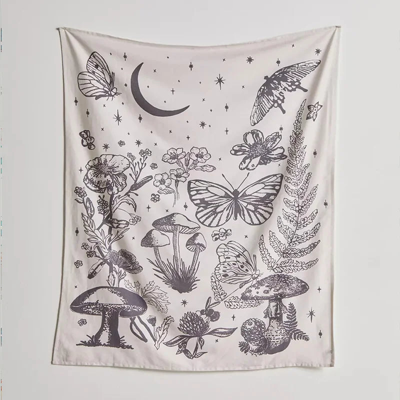 Decobites Mushroom Butterfly Wall Tapestry Vintage Floral Hippie Witchcraft Decor