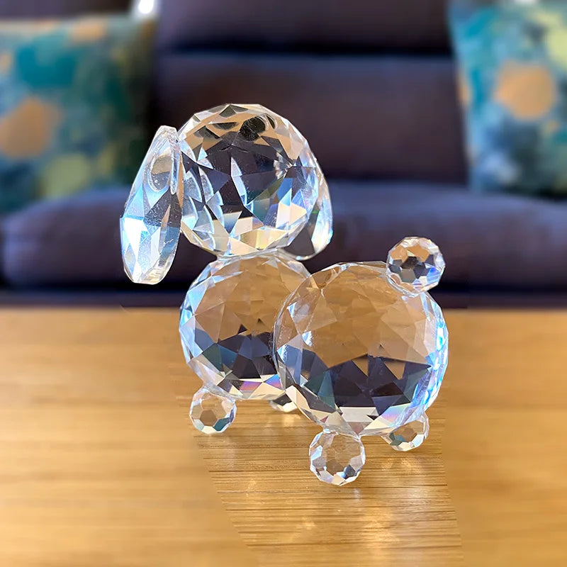 DecorBites™ Crystal Dog Figurine: Cut Glass Paperweight Ornament Statue, Kids Animal Gift