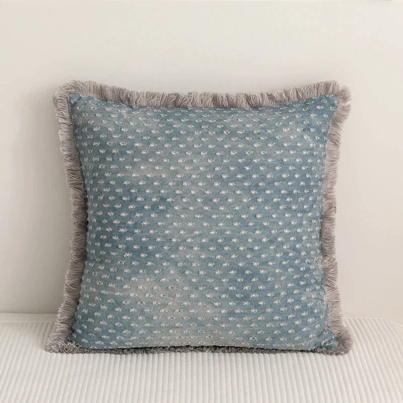 DecorBites™ Denim Fringed Cushion Cover 45x45cm Square for Home Sofa Bed Decoration