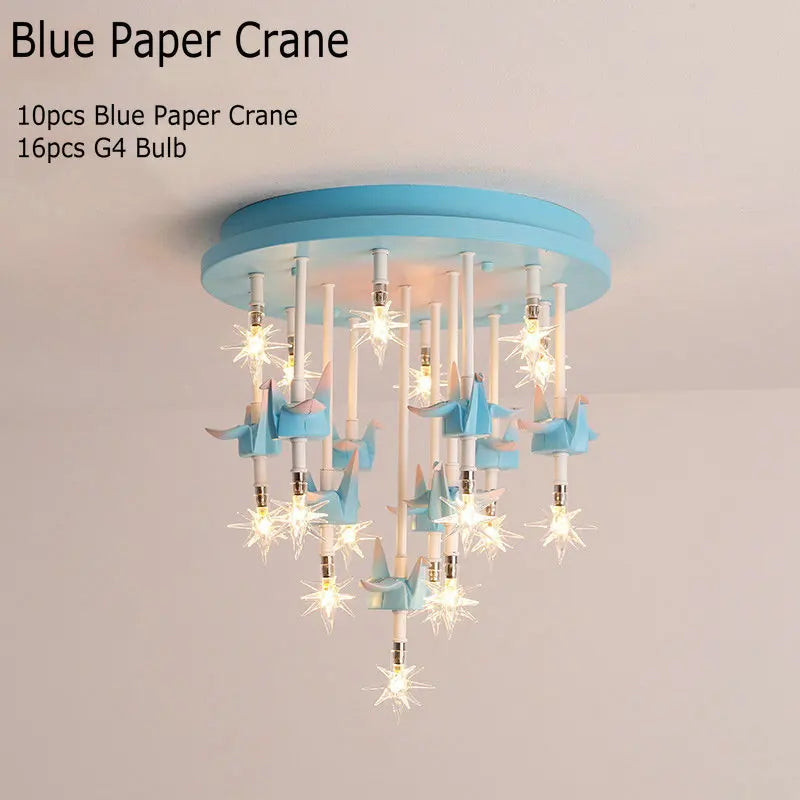 Lámpara de techo de grulla de papel de caballo de resina para niños Decorbites™ - Azul Rosa LED para dormitorio