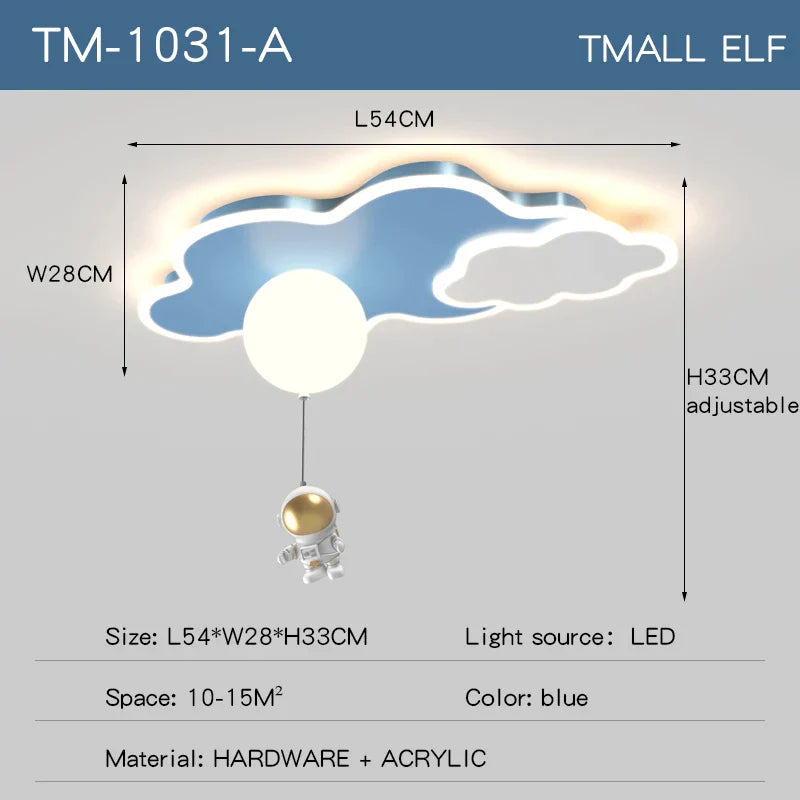 ديكوربايتس™ مصباح سقف بتصميم الفضاء للأطفال - تصميم رائد فضاء وطائرة لغرفة النوم