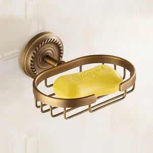 DecorBites™ Brass Bathroom Set: Robe Hook, Paper Holder, Towel Bar, Soap Basket.