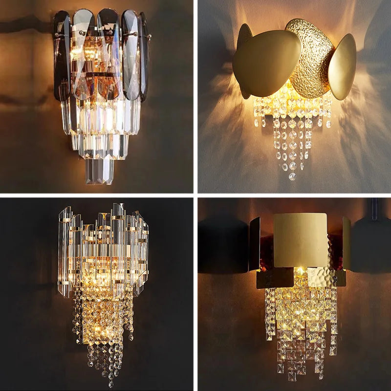 DecorBites™ Crystal Wall Lamp: Modern Luxury LED Lighting for Living Room, Bedroom, and Staircase