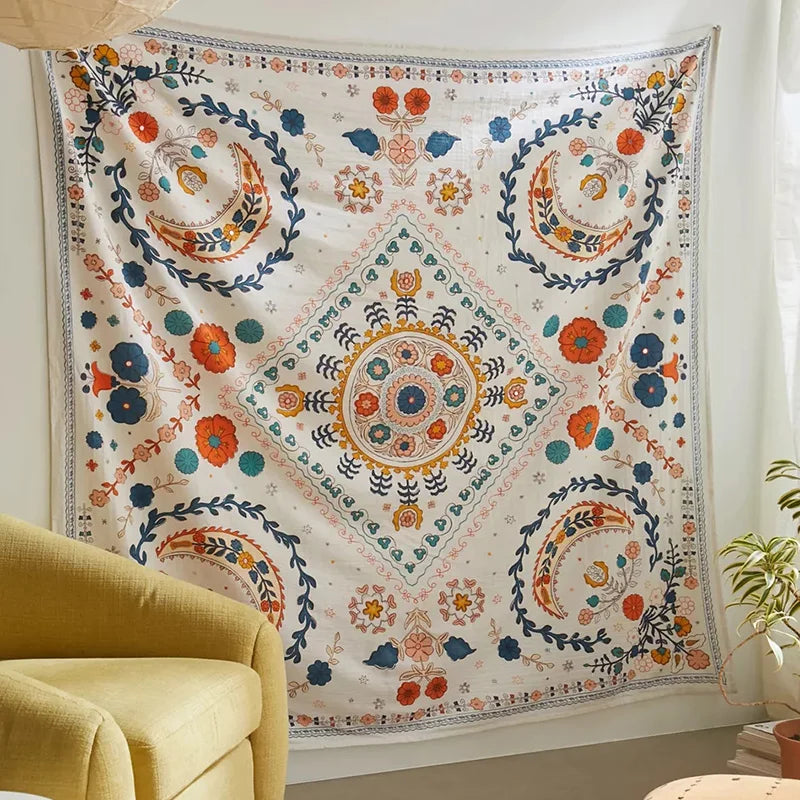 Decobites Boho Floral Celestial Wall Tapestry for Hippie Home Decor