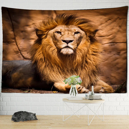 Decobites Majestic Lion Pattern Tapestry Art Wall Hanging Yoga Rug Bedroom Decor